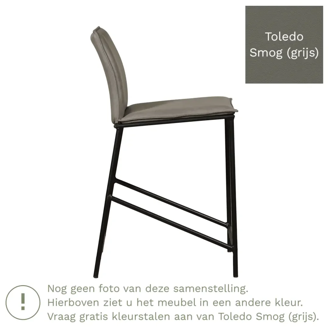 afbeelding van Leren barkruk laag Favor - Toledo Smog (grijs) - poten staal rond zwart